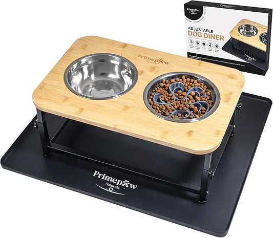 Adjustable Raised Dog Bowls – Elevated Dog Bowl Stand with Bamboo Stand, 2 Stainless Steel Bowls, Slow Feeder Insert & Silicone Mat – Dog Bowls with Stand for Small & Medium Dogs by Unknown