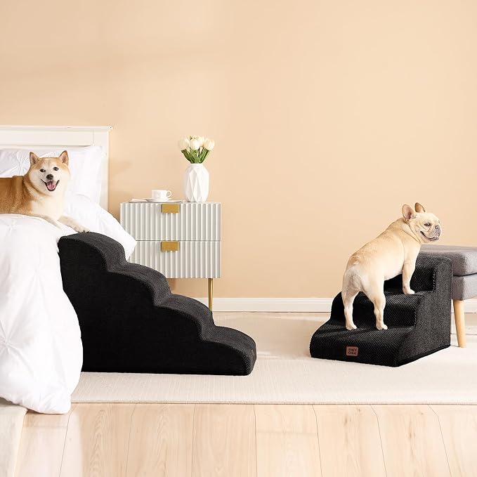 EHEYCIGA Curved Dog Stairs Ramp for Small Dogs 15.7" H, 3-Step Dog Steps for Couch Sofa and Chair, Pet Stairs for Cats, Non-Slip Balanced Pet Steps Indoor, Black - Image 8