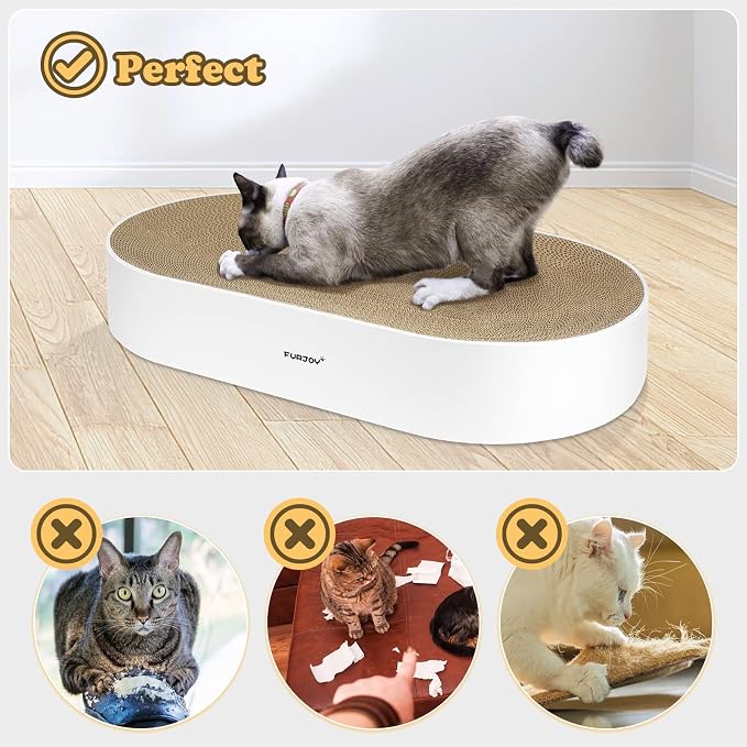 Cat Scratcher, 63x 35 x 10cm Oval Corrugated Cardboard Scratch Pad, Round Cat Scratching Lounge Bed Sofa, Cat Scratcher Bowl with Organic Catnip [ Home Clean Design with Scratcher Box] - Image 7