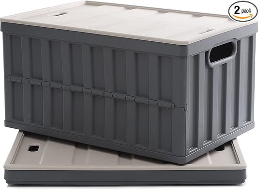 Citylife 64L Collapsible Storage Bins with Lids Plastic Storage Containers for Organizing Stackable Storage Box Large Heavy Duty Utility Crates, 2 Packs by CITYLIFEHomeOrganization