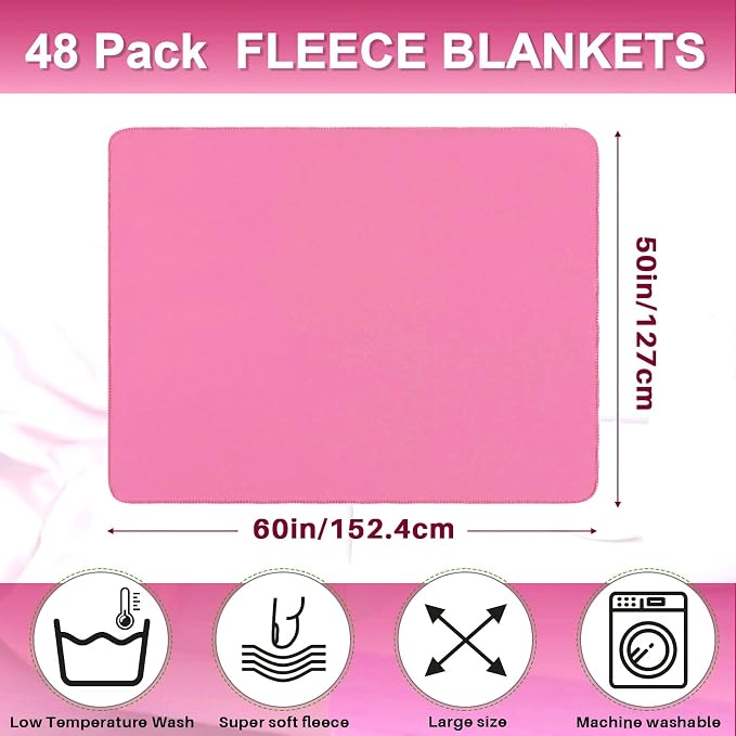 Newwiee 12 Pcs Bulk Fleece Throw Blankets 50'' x 60'' Oeko-tex Standard 100 Certified for Outdoor Wedding Guest Blankets Donation Homeless Sleepover Lap Pet Sofa, All Seasons Use (Pink) - Image 2