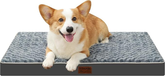 Grey 30''x20''x3 Small M Orthopedic Rose Plush Cover Dog Bed | Soft, Waterproof, Egg Foam, Pet Crate Beds Mat, Kennel Pads, Removable Washable Cover,Non-Slip Bottom,Anti-slip oxford fabric by YIZHUOPET