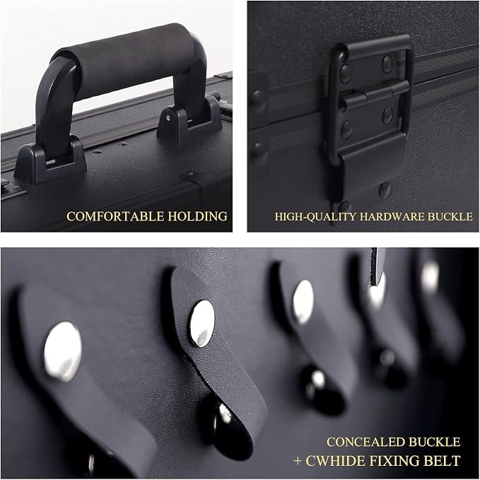 Barber Case Clipper Bag Black, Hair Kit Tool Box Aluminum Organizer with Portable Handle and Secure Numlock for Scissors, Clippers, Barber Supplies 15.8" x 11" x 6.5" - Image 4