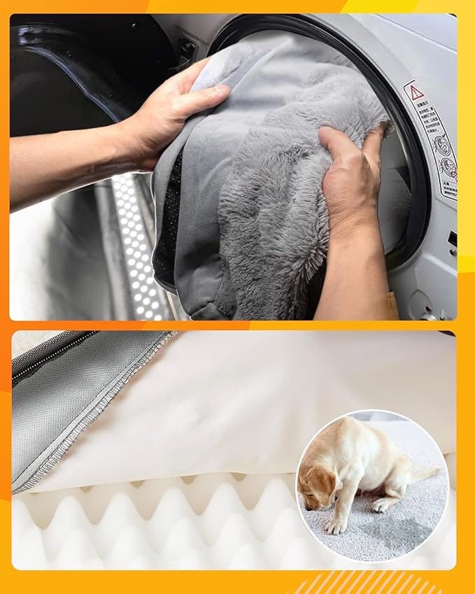 Sytopia Soft Plush Dog Bed, 42" XL Orthopedic Dog Bed for Extra Large Dogs (90 lbs), Durable Waterproof Pet Bed, Heavy Duty Dog Crate Pad, Washable Removable Cover, Anti-Slip Bottom, Light Gray - Image 7