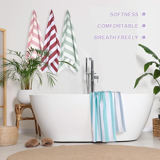 EBOOT 10 Pack Oversized Beach Towel Set Extra Large Pool Towels Microfiber Quick Dry Swim Blanket for Adult Women Men Face Hand Body Bath Travel Pool(Pastel Color,28 x 59 Inch,Cabana Stripe) - Image 4