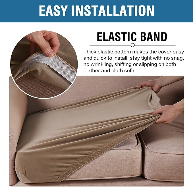 H.VERSAILTEX Velvet Stretch Couch Cushion Cover Plush Cushion Slipcover for Chair Cushion Furniture Protector Seat Cushion Sofa Cover (1 Piece Armchair Cushion Covers, Camel) - Image 4