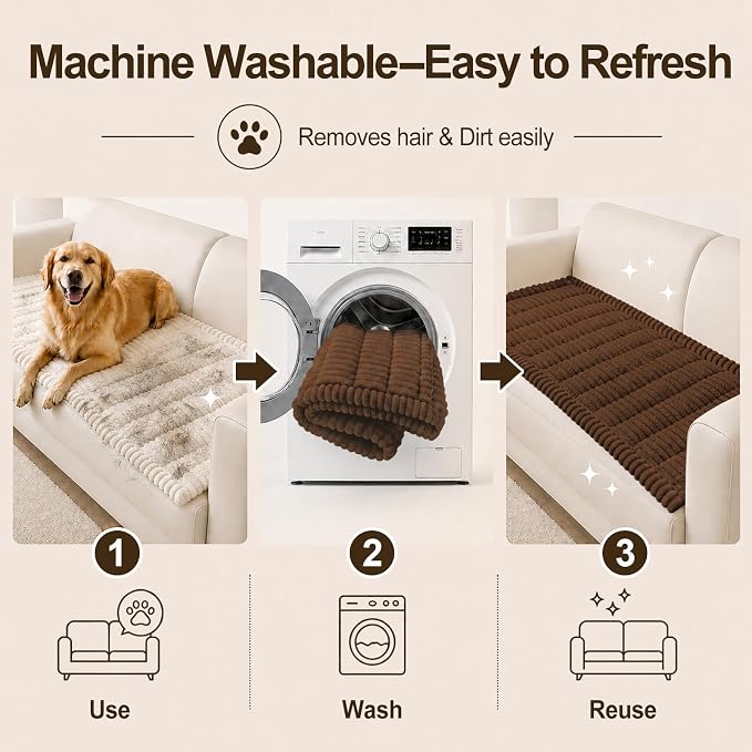 decorUhome Couch Cover for Dogs, Non Slip Fuzzy Thick Pet Sofa Protector | Pet Friendly, Couch Covers for Sofa, Machine Washable, Fits Armrests, Single Seats & Backrest Cushions, Brown, 27.6" x 27.6" - Image 8