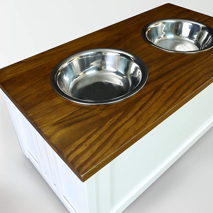 Casual Home 603-15 Wooden Storage Stand Pet Feeder, Two-Tone (Warm Brown, White), One Size - Image 10