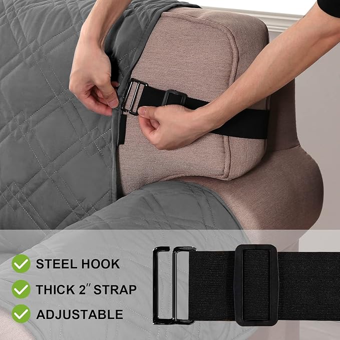 Turquoize 100% Waterproof Couch Covers for Pets Grey Sofa Cover for 3 Cushion Couch, Non-Slip Sofa Slipcover with Elastic Straps Sofa Protector Furniture Cover for Dogs, Sofa 68", Gray - Image 2