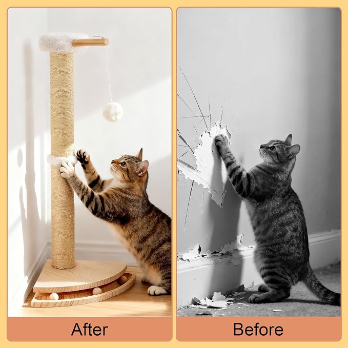 Cat Corner Scratcher with Interactive Ball Toys for Indoor Cats, Sisal Cat Scratching Post with Danging Ball for Wall Corners Furniture Protector 28'' - Image 3