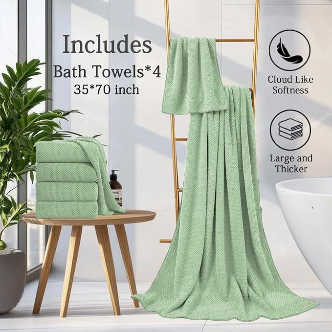 Extra Large Bath Towels Set 35x70 Inches - Green Luxury 600 GSM Oversized Bath Sheet Towel,Ultra Soft Microfiber - Quick Dry,Highly Absorbent Shower Towels Spa Hotel Bathroom Towel Set (4-Pack) - Image 6