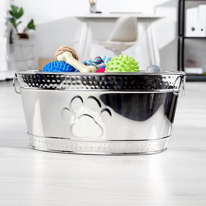 BREKX Steel Metal Pet Storage & Dog Toy Bin w/ Handles, Chew Proof | Dog Toy Box • Stainless Steel • Organizer - Image 7