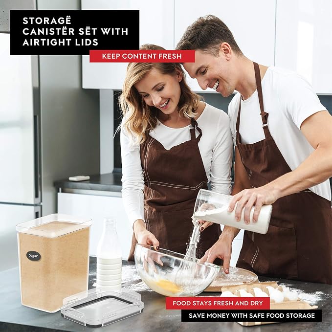 DWËLLZA KITCHEN Large Flour Sugar Storage Containers Set of 2; 175 FL. oz - 5.2L Plastic Airtight Food Storage Containers with Lids for Kitchen Pantry Organization - Food Containers, Labels & Marker - Image 8