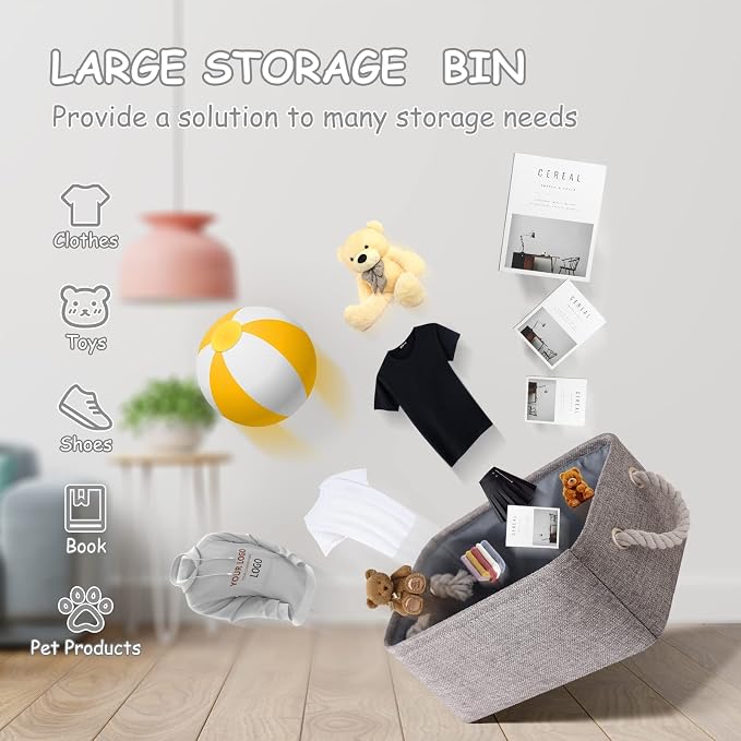 TheWarmHome Large Storage Bins- Storage Baskets for Organizing Shelves, Basket Organizer for Closet Bookshelf Dog Toy Nursery Clothes Laundry Home Organization, Fabric Storage Cubes W/Handles - Image 4