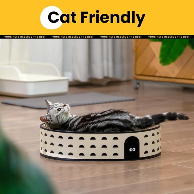 Conlun Oval Cat Scratcher Bed | Scratching Bowl Lounge for Kittens | Medium | Corrugated Cardboard Pad | Concave Shape | No Mess Enclosed Base | Serves as Couch Furniture Protector - Image 5