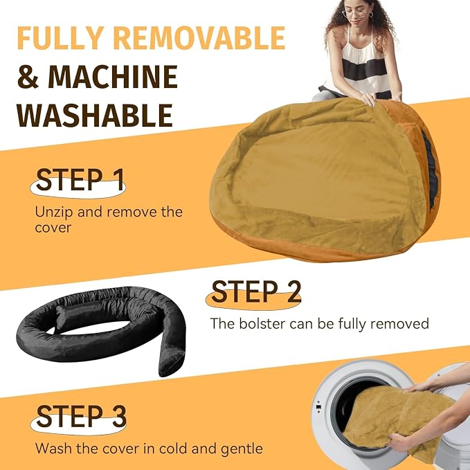Waterproof Orthopedic Dog Bed for Large Dogs, Orange | Supportive Crate Foam Relieves Joint Pressure, 360°Bolsters, Waterproof Inner,Washable Cover, Non-slip Bottom - Image 5