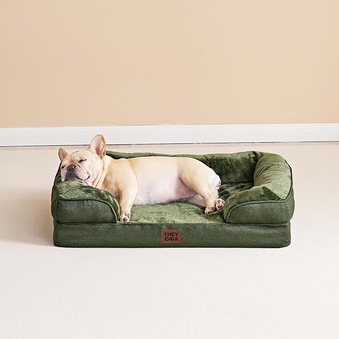 EHEYCIGA Orthopedic Extra Large Dog Bed, Waterproof Washable XL Pet Bed 44" | Non-Slip Bottom and Egg-Crate Memory Foam Big Dog Couch Bed with Washable Removable Cover, Dark Green, 44Inch - Image 8
