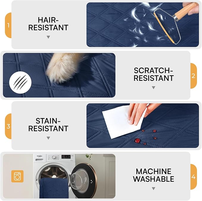 Luciphia Waterproof Couch Cover for Dogs, Non-Slip Pet Sofa Protector | Non-slip waterproof couch cover scratch-resistant machine washable protects sofa bed from spills fur, Navy Blue, 68" x 82" - Image 4