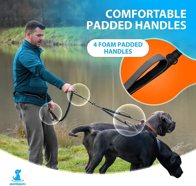 SparklyPets Hands Free Double Dog Leash – Dual Leash for Medium and Large Breeds – Lead for 2 Dogs with Padded Handles, Reflective Stitches, No Pull, Tangle Free - Image 5