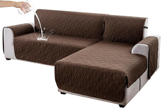 Genina Waterproof L Chaise Sectional Cover for Kids Pets (Chocolate, Large) | Reversible Design,Anti-Slip Fit,Blocks Pet Hair and Scratches,Stain-Resistant & Easy Install,Machine Washable by Genina