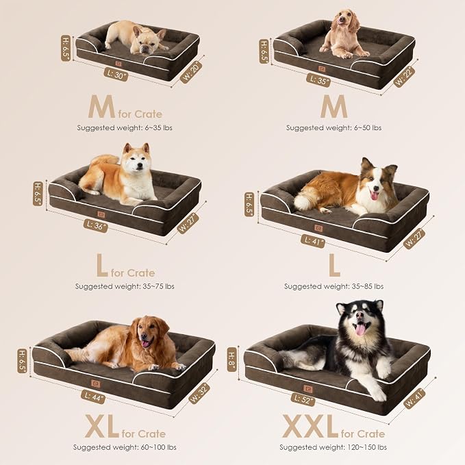 EHEYCIGA Orthopedic Dog Bed Medium Size Dog, Waterproof Washable Pet Beds | Non-Slip Bottom and Egg-Crate Memory Foam Dog Couch Bed with Washable Removable Cover, Brown - Image 5