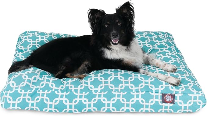 Majestic Pet Shredded Memory Foam Dog Bed Medium with Removable Washable Cover – Rectangle Orthopedic Dog Bed–Durable Dog Crate Bed-Flat Dog Bed for Senior Dogs - (35x29) M - Links - Teal by MajesticPet