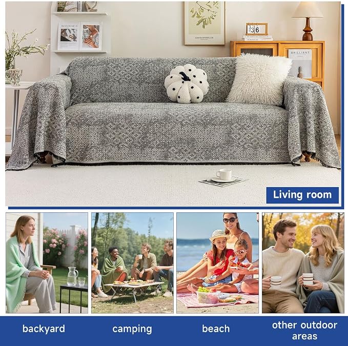 ROOMLIFE Couch Cover Black Boho Sofa Covers for 3 Cushion Couch Washable, Furniture Protector Sofa Couch Cover for Dogs, Soft Breathable Sofa Slipcover, Couch Throw Blankets with Tassels 71''X150'' - Image 6