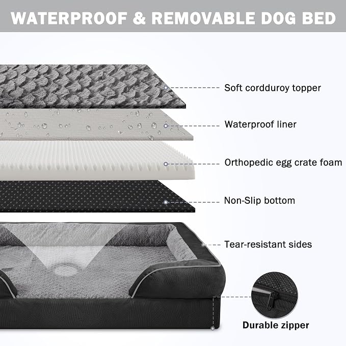 INVENHO Orthopedic Medium Dog Dogs, Egg-Crate Foam Dog Couch with Washable Removable Cover, Waterproof Lining and Nonskid Bottom - Image 4