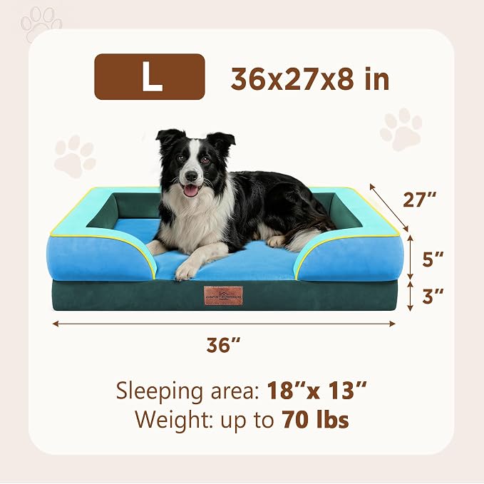 Comfort Expression Orthopedic Dog Beds for Large Sized Dog with Bolster | Waterproof Dog Couch Bed with Washable Cover & Non-Slip Bottom, Supportive Egg Crate Foam Large Pet Bed, 36x27 Inch - Image 8