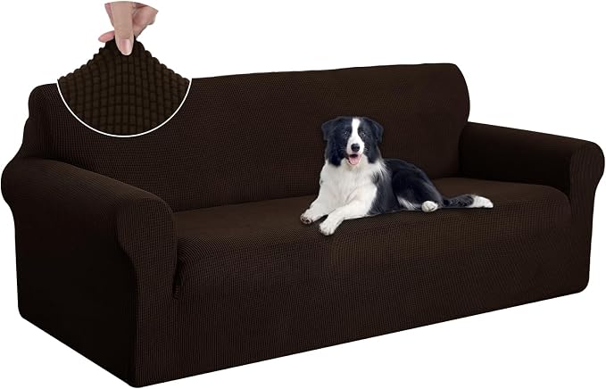 U-NICE HOME Oversized Stretch Couch Cover Slipcover, Chocolate | 3 Cushion Sofa, 1-Piece Sofa cover, Washable, Pet friendly, Furniture protector, Polyester Spandex Jacquard fabric by U-NICEHOME