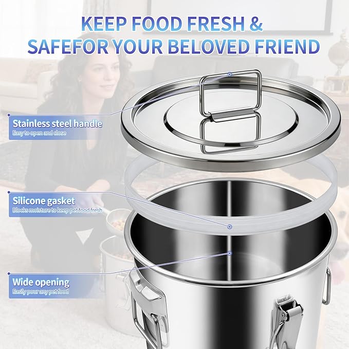 30 lb Stainless Steel Dog Food Storage Container, Airtight Metal Pet Food Storage Bin with Lid and Scoop, Large Dog Food Container for Dry Food, Keep Fresh, Easy to Clean - Image 5