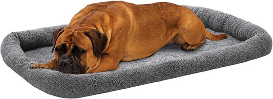 Furhaven Dog Bed for Large Dogs, 100% Washable, Sized to Fit Crates - Sherpa Fleece Bolster Crate Pad - Gray, Jumbo/XXL by FurHaven