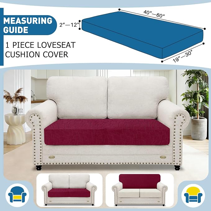 MAXIJIN Waterproof Couch Cushion Covers Individual Love Seat Cushion Cover Stretch Sectional Sofa Slipcovers with Elastic Bottom for Dogs Pets (1 Piece for Loveseat, Wine Red) - Image 2