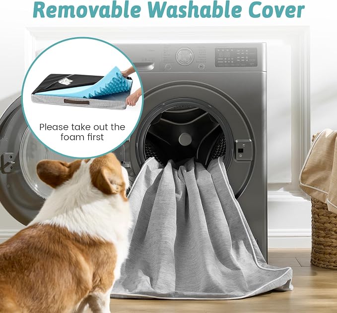 COZY KISS Cooling Orthopedic Dog Bed, Q-Max >0.5 Waterproof Egg Crate Foam Pet Bed, Removable Washable Cover, Non-Slip Dog Crate Bed, 36x27x3 Inch,Silver Grey - Image 7