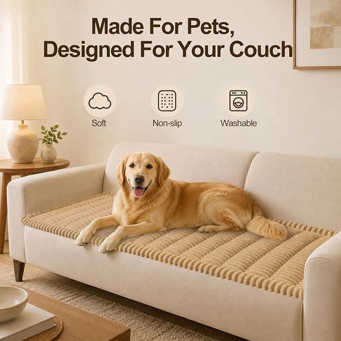 decorUhome Couch Cover for Dogs, Non Slip Fuzzy Thick Pet Sofa Protector | Pet Friendly, Durable Couch Covers for Sofa, Machine Washable, Fits Backrest Cushions & 2-Cushion Sofa, Camel, 27.6" x 47" - Image 12