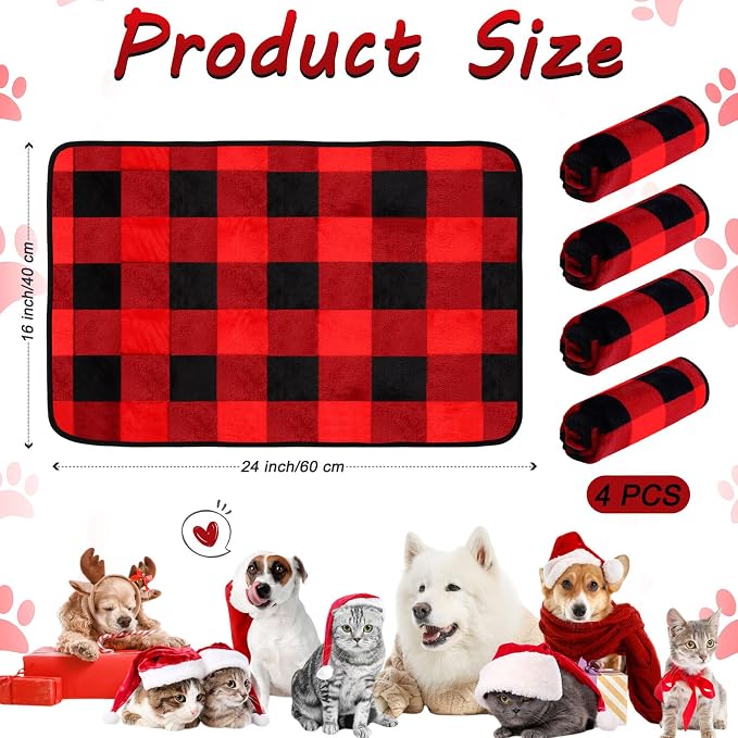 Reginary 4 Pcs Waterproof Guinea Pig Blankets Washable Small Animal Fleece Bedding Absorbent Guinea Pig Cage Liners Reusable Training Pee Pad Pet Sleep Mat for Hamster(Plaid,24 x 16 Inch) - Image 2