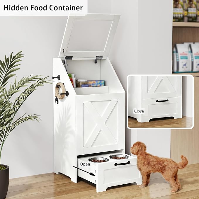 Dog Feeding Station with Storage Cabinet and 2 Elevated Dog Bowls, Hidden Pet Food Storage Organizer for Dog &Cat,Modern Dogs Furniture (White) - Image 6