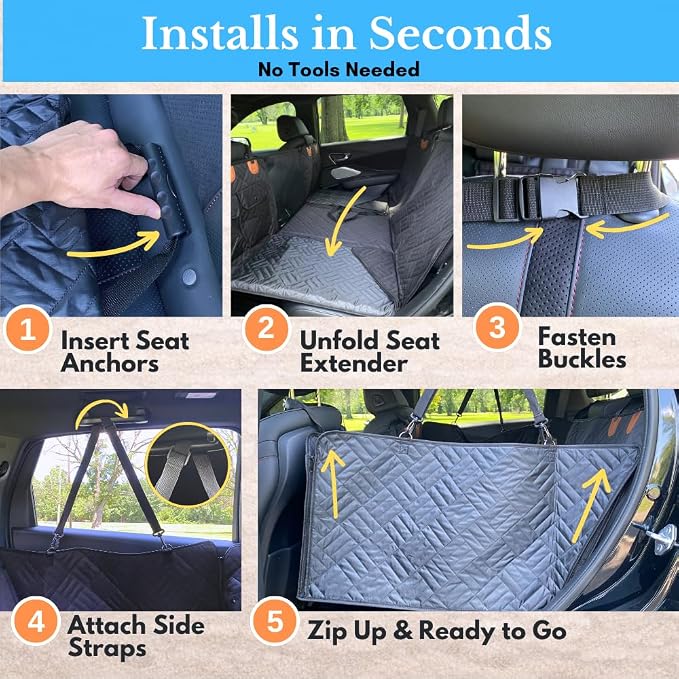 Dog Car Seat Cover for Back Seat with Hard Bottom, Back Seat Extender for Dogs, Waterproof Dog Hammock Holds 400Lbs, 600D Oxford Fabric Anti-Scratch Nonslip Pet Seat Protector - Image 7