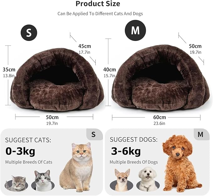 PETCUTE Warm Cat Cave Beds for Indoor Cats, Super Soft Cat Beds with Hooded Cover, Short Plush Covered Sleeping Cozy Pet Bed for Puppies and Cats,Cat House with Removable Washable Cushion - Image 3
