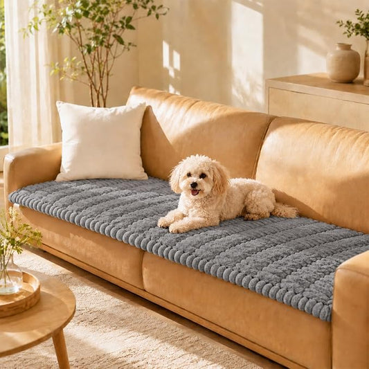 Couch Cover for Dogs, Non Slip Washable Sofa Protector Pet Friendly | Dark Gray Fuzzy For 2 Cushion Couch, Protector for All Sofas (27.6" x 59.1") by Unknown