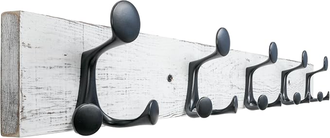 SKOLOO 30-Inch Wood Coat Rack Wall Mount with 5 Triple Hooks - Ideal for Family Entrances, Classrooms, and Pet Supplies Storage - Perfect Coat Hooks for Wall,Distressed White Wash by SKOLOO