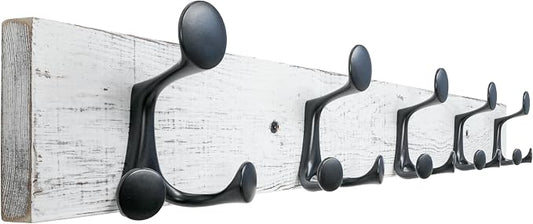 SKOLOO 30-Inch Wood Coat Rack Wall Mount with 5 Triple Hooks - Ideal for Family Entrances, Classrooms, and Pet Supplies Storage - Perfect Coat Hooks for Wall,Distressed White Wash by SKOLOO