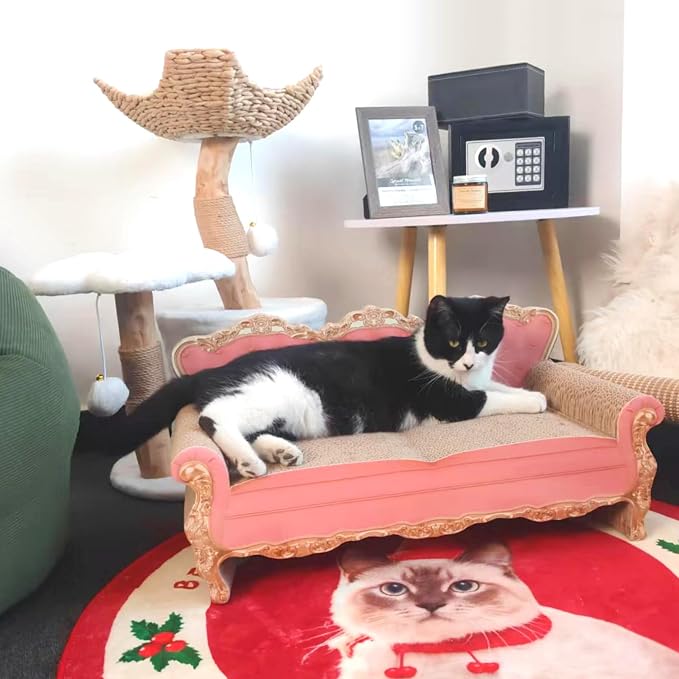 SONGWAY Cardboard Cat Scratcher Bed - Couch Shaped Cat Scratching Board, Cute Lounge Bed Scratching Pad for Indoor Cats Resting Playing - Image 9