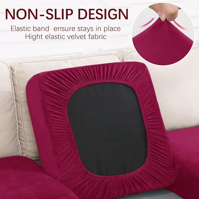 hyha Velvet Couch Cushion Covers, Sofa Covers for 2 Cushion Couch Washable | Soft Plush Sofa Slipcover, Elastic Bottom, Non-Slip Wear Resistant Furniture Protector, Ideal For Pets & Kids, 2 Pcs - Image 2