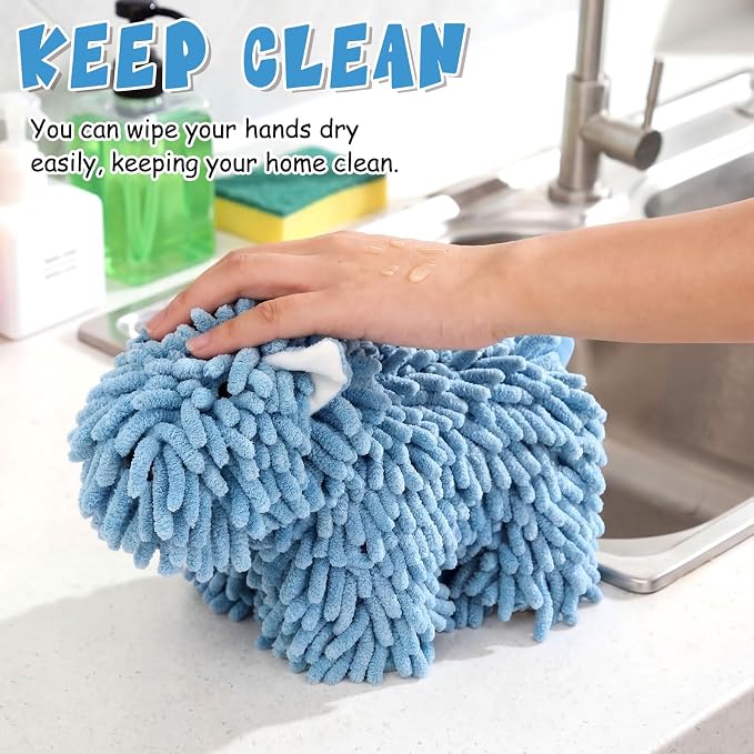 Tegeme 2 Pcs Chenille Dog Hand Towel Fuzzy Towel Absorbent Microfiber Soft for Bathroom Kitchen Washstand (Green Blue,Standing Dog) - Image 4