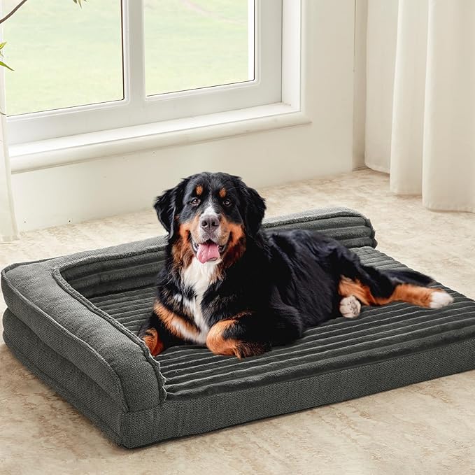 WINDRACING Orthopedic Dog Beds for Extra Large, XXLarge Dogs, Waterproof Egg Foam Dog Sofa Bed with L Bolster Sides, Washable Pet Bed with Removable Cover & Non-Slip Bottom, 46 x 30 inch, Gray by WINDRACING