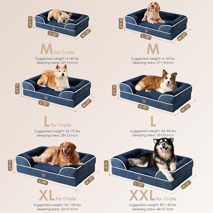 EHEYCIGA Orthopedic Dog Beds Large Sized Dog, Waterproof Washable Pet Bed | Non-Slip Bottom and Egg-Crate Memory Foam XL Dog Couch Bed with Washable Removable Cover, Navy - Image 5