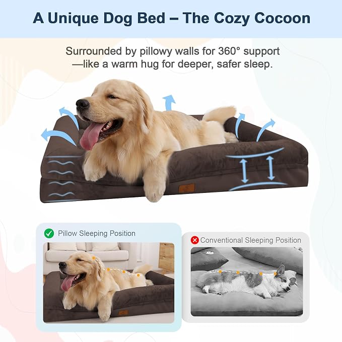 Orthopedic Dog Bed Waterproof Pet Sofa for Large Sized Dogs | 360 Degree Bolster Support, Egg Crate Foam, Waterproof Liner, Non-Slip Bottom, Machine Washable Cover, 36 x 27 Inch - Image 3