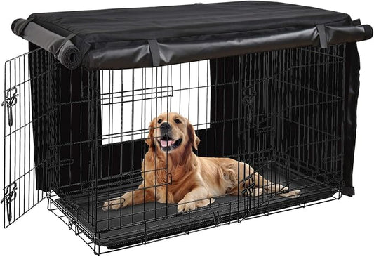 HONEST OUTFITTERS Dog Crate Cover 42 Inch Dog Kennel Cover for Large Dog, Heavy Duty Oxford Fabric,with Double Door, Pockets and Mesh Window (43L x 29W x 30H,Black) by HONESTOUTFITTERS
