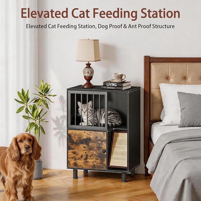 Dog Proof Cat Feeder Station – Elevated Feeding Table with Stainless Steel Bowls, Scratching Board & Storage Locker, Anti-Dog, Sturdy, Easy Assembly, Outdoor Wood Furniture - Image 4